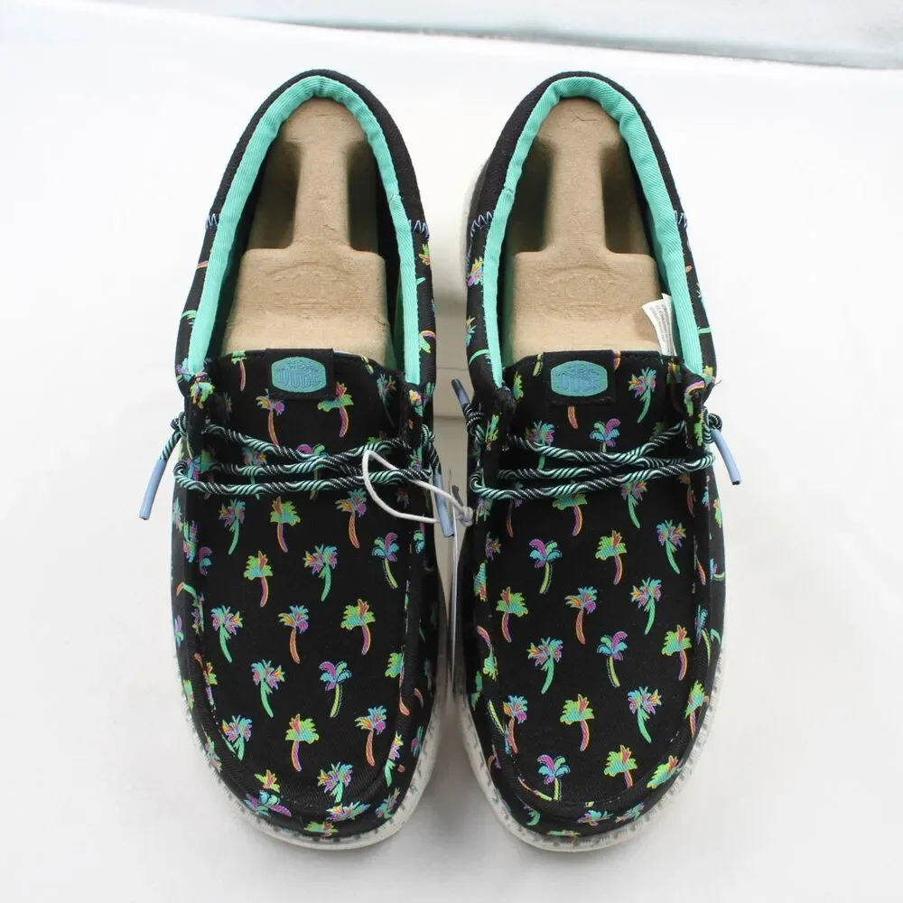 HEYDUDE Wally Funk Tropical Palm Youth Size 6 Junior Slip On Shoes Black Multi
